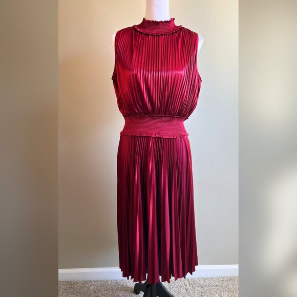 SaksFifthAvenue Nanette Lepore Midi Dress Pleated Blouson Dress - Picture 3 of 11